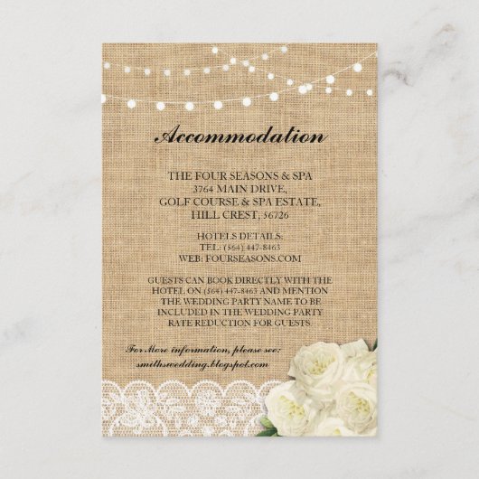 Rose Hébergement Burlap Lights Cartes de mariage (Devant)