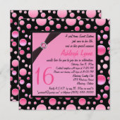 Rose IMPRIMÉ de RUBAN, invitation noir du bonbon (Devant / Derrière)