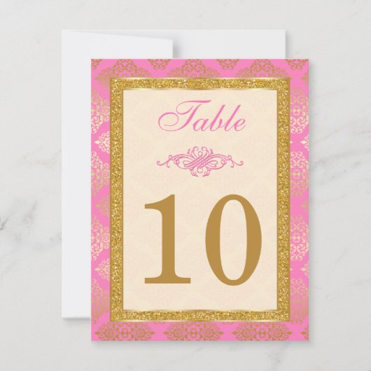 Rose, Ivoire, Paillettes Dorées, Numéro de Table e (Devant)