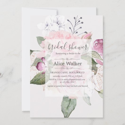 Rose Jardin floral Douche nuptiale Invitation (Devant)