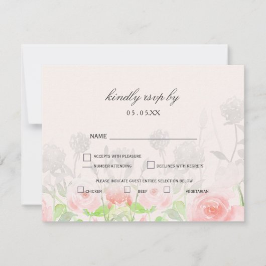 Rose Jardin Floral moderne mariage rsvp (Devant)