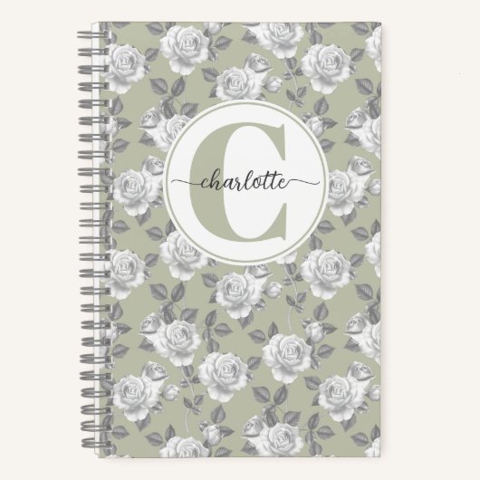 Rose Jardin Monogramme Sage Carnet vert (Recto)