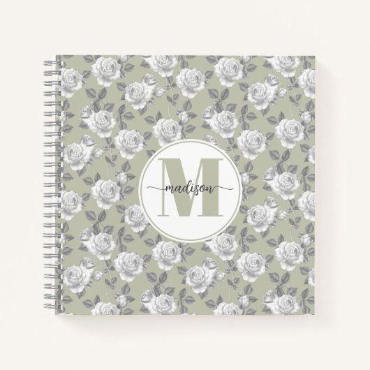 Rose Jardin Monogramme Sage Carnet vert (Devant)