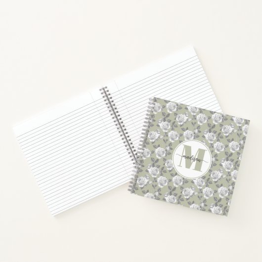 Rose Jardin Monogramme Sage Carnet vert (Intérieur)