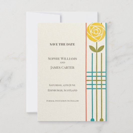 Rose jaune Art déco Save The Date (Devant)
