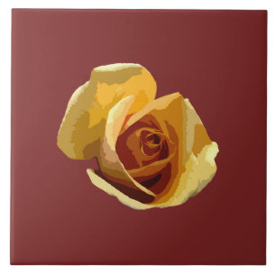 Rose jaune, carreau de céramique brun rougeâtre