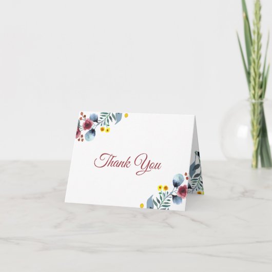 Rose, Jaune et Bleu Floral Aquarelle Merci (Devant)