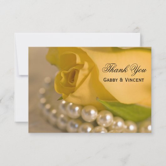 Rose jaune et perles Mariage plat Merci note (Devant)