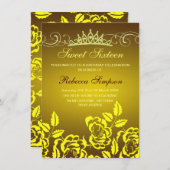 Rose jaune et Tiara Invitation d'anniversaire (Devant / Derrière)