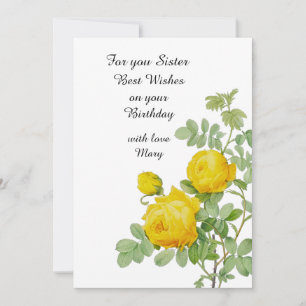 Rose Jaune Pour Soeur Carte Plat Anniversaire