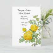 Rose Jaune Pour Soeur Carte Plat Anniversaire (Debout devant)
