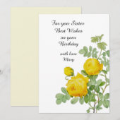 Rose Jaune Pour Soeur Carte Plat Anniversaire (Devant / Derrière)