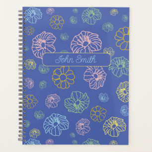 Rose, Jaune, Vert, Fleurs Bleues_ Motif Floral