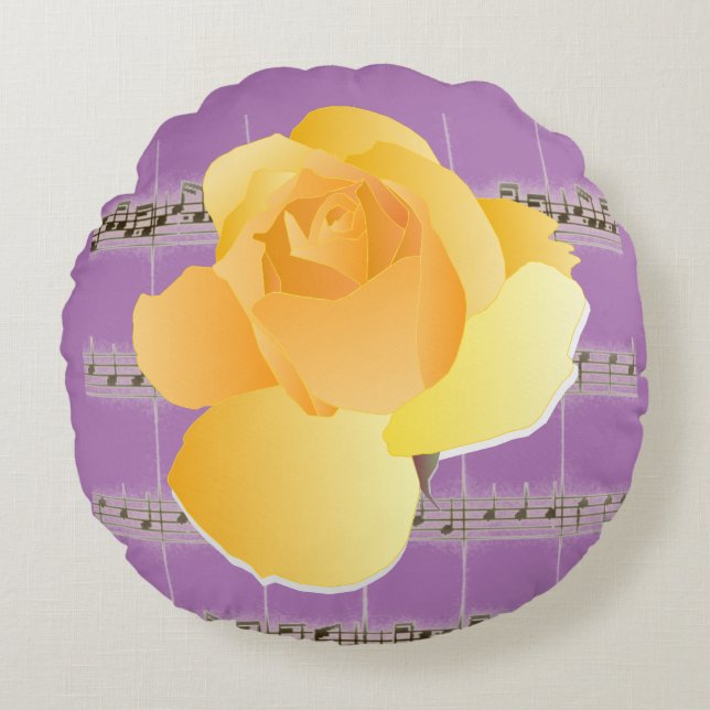 Rose jaune violetFeuille Vintage Musique Coussin r (Devant)