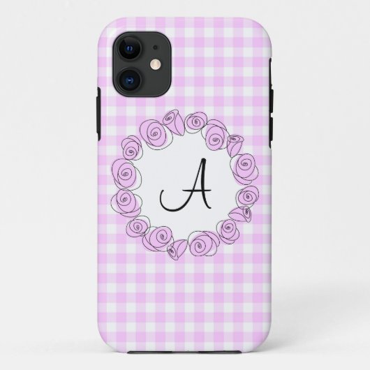 Rose Lilac Monogramme Vérifier coque iphone vertic (Dos)
