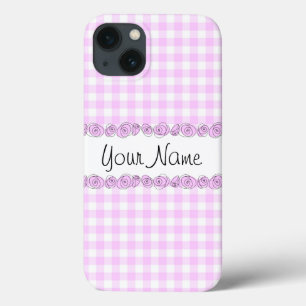 Rose Lilac 'Nom' chèque coque iphone vertical