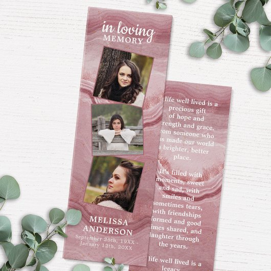 Rose Marbre 3 Photo Poème funéraire Signet de priè