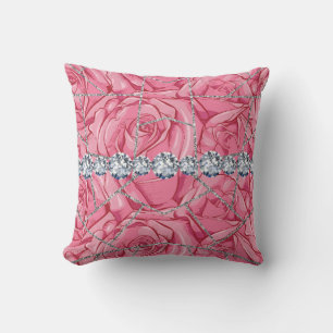 Rose Marbre Argent Blanc Oreiller Jeté Paillettes