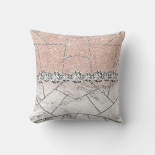 Rose Marbre Argent Blanc Oreiller Jeté Paillettes