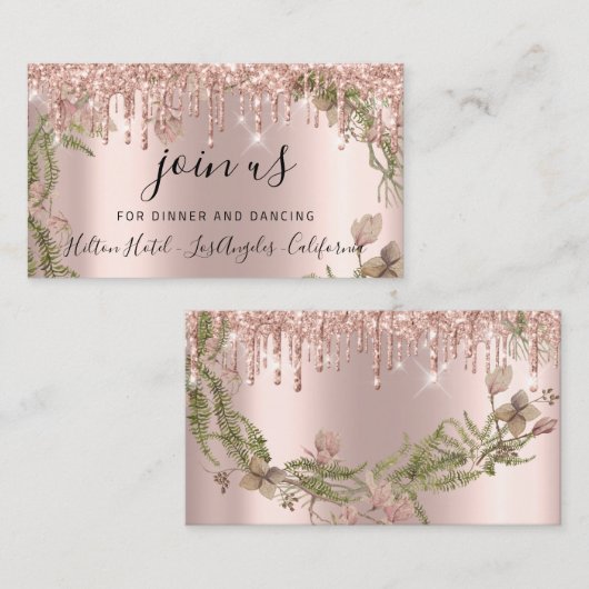 Rose Mariage de la carte de réception (Devant / Derrière)