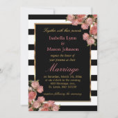 Rose Mariage or noir & blanc Stripe Invitation (Devant)