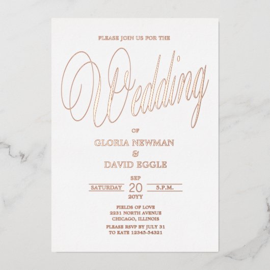 Rose Mariage or Real Foil Invitation (Recto)