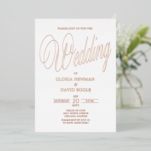 Rose Mariage or Real Foil Invitation (Debout devant)