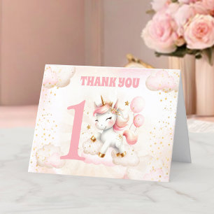 Rose mignonne Unicorn fille 1er anniversaire Carte