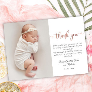 Rose minimaliste Gold Script Baby Photo Merci