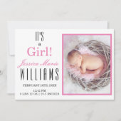 Rose moderne C'est une fille ! Faire-part de naiss (Devant)