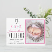 Rose moderne C'est une fille ! Faire-part de naiss (Debout devant)