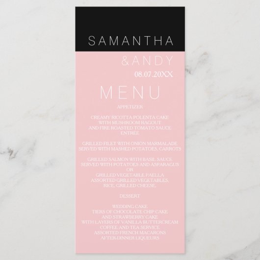 Rose moderne couleur rose bloc menu mariage (Devant)