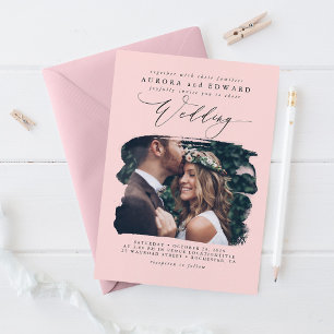 Rose Moderne Design Boho Mariage Photo Invitation