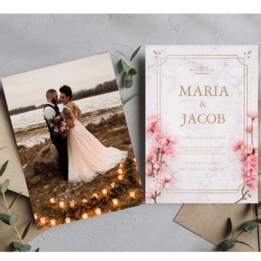 Rose Moderne Design Boho Mariage Photo Invitation