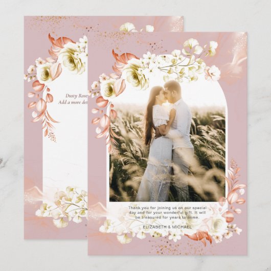 Rose moderne Dusty Coral Floral PHOTO MERCI (Devant / Derrière)