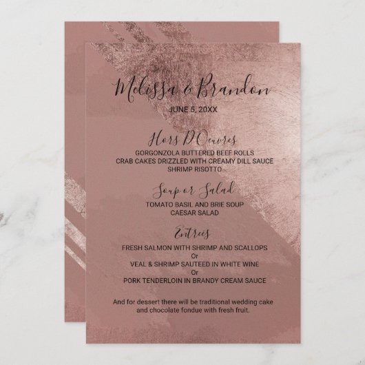 Rose moderne Gold Faux Foil Triangle Mariage Menu (Devant / Derrière)