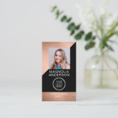 Rose moderne Gold Foil Photo Logo Carte de visite (Debout devant)