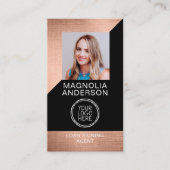 Rose moderne Gold Foil Photo Logo Carte de visite (Devant)