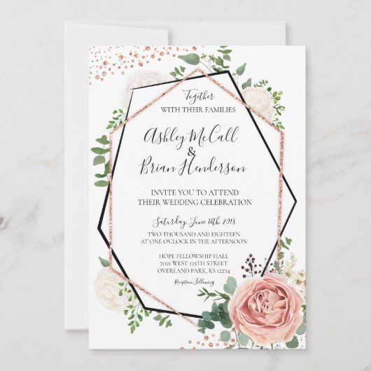 Rose moderne Gold Géométrique Mariage Invitation (Devant)