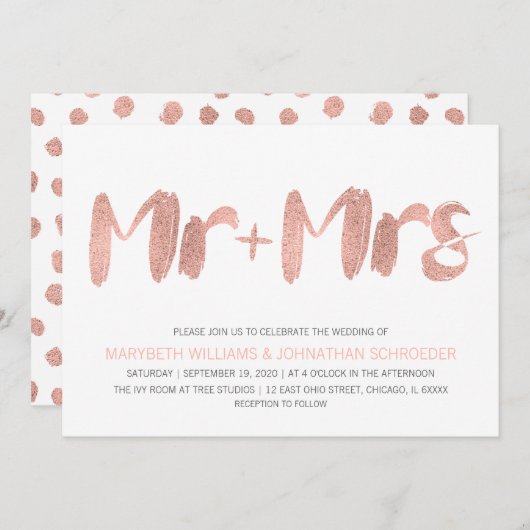 Rose moderne Gold M. et Mme Faire-part de mariage (Devant / Derrière)