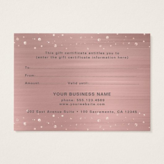 Rose moderne Gold Nail Technician Certificat cadea (Dos)