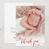 Rose moderne Gold Script Baby Girl Photo Merci (Devant / Derrière)