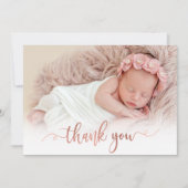 Rose moderne Gold Script Baby Photo Carte de remer (Devant)