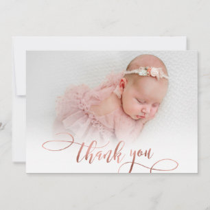 Rose moderne Gold Script New Baby Photo Merci