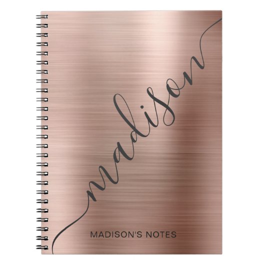 Rose moderne Monogramme or Nom du script Carnet (Devant)