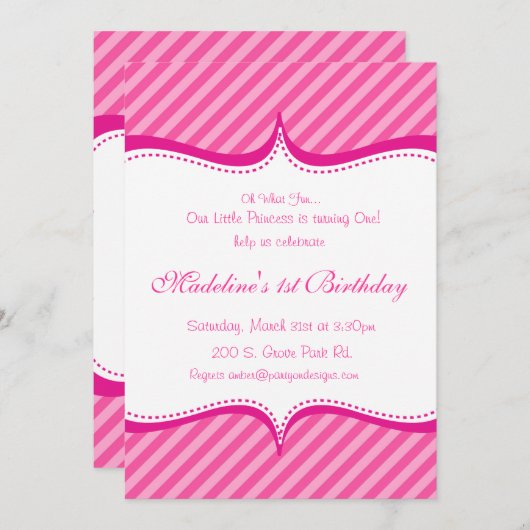 Rose moderne sur princesse Invitation de rayure de (Devant / Derrière)