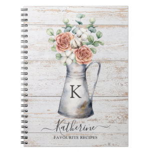 Rose Monogram Rustique Cahier de Recettes en Bois 