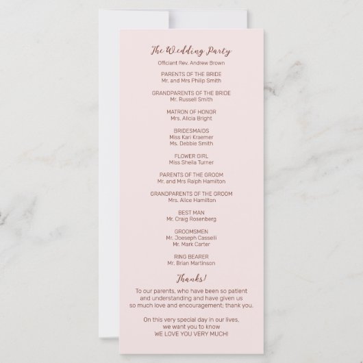 Rose Monogramme Mariage programme de cérémonie 4x9 (Dos)