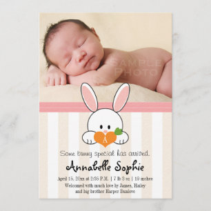 ROSE MONOGRAMMMEE BUNNY RABBIT FAIRE-PART DE NAISS