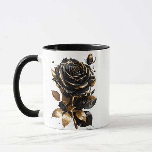 Rose noir avec Mug café feuille d'or (Gauche)